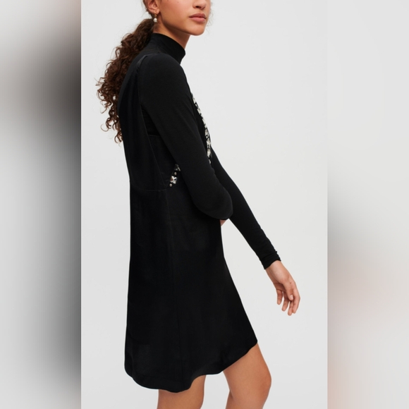 NWT MAJE Black satin dress with jeweled straps 40 Large - Picture 4 of 9